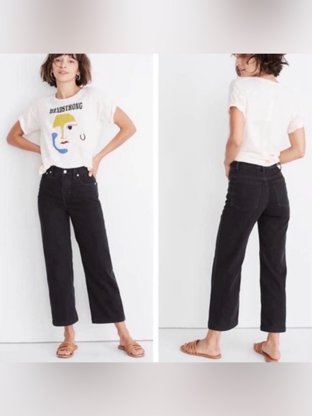 Madewell black slim wide leg crop jeans